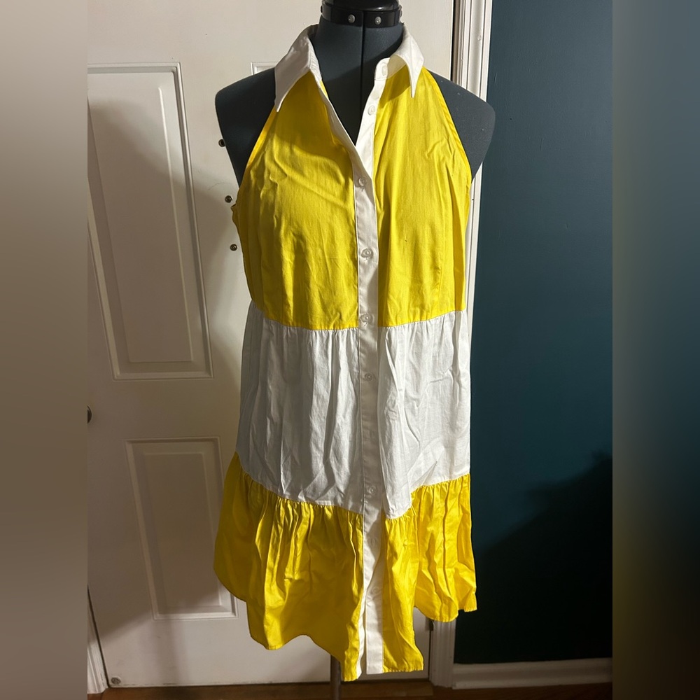 Eliza J Yellow and White Cotton Dress Size 10
